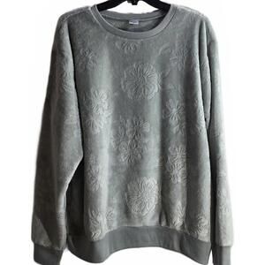 Fleurish Soft Floral Embossed Silvery Mint-Green Fleece Sweatshirt Size L